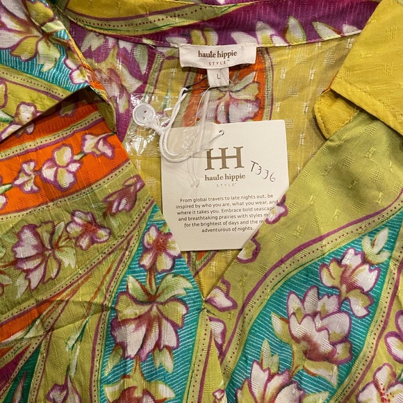 Haute Hippie NWT Cropped Faux Wrap Blouse Top Floral Boho Elastic Waist Size L - Picture 4 of 5
